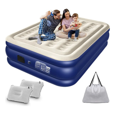 Colchón Inflable Queen con Bomba Eléctrica Integrada PVC Azul 203x152x46cm | Meses sin interés