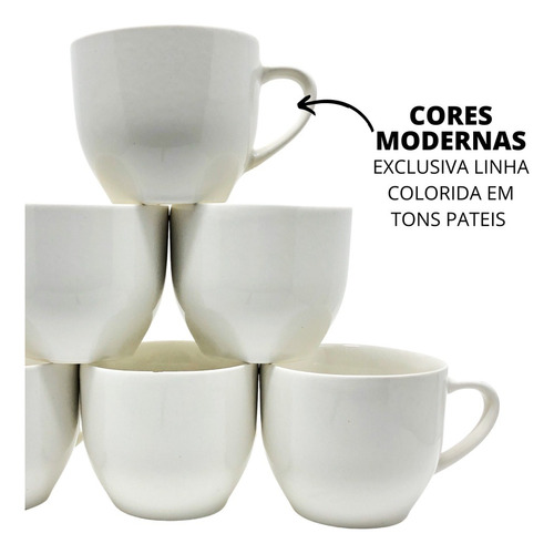 Kit Jogo 6 Xicaras Café Chá Porcelana 170ml Colorida 