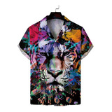 Camisa Casual De Tigre Con Estampado Abstracto De Tinta Salp