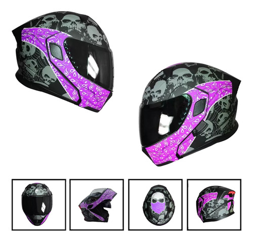 Casco Abatible Half Certif Dot Doble Visor Con Luz 12vcc Rmb