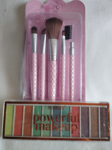 Kit Pincel Para Maquiagem +paleta De Sombra Powerful Makeup