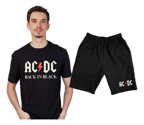 Combo Remera Y Bermuda Rústica - Ac/dc - Rock Internacional