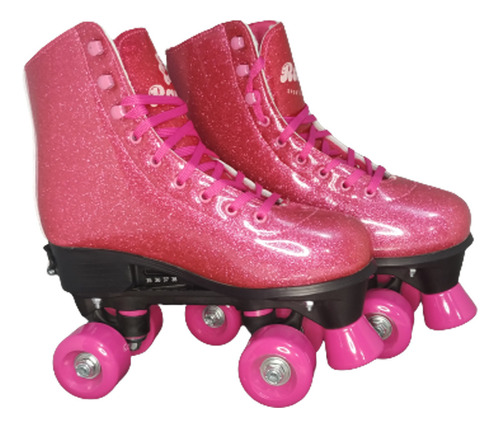 Patins Roller Skate Regulável Rosa Glitter 4 Rodas 31 A 34