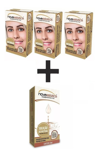 3 Kit Henna P/sobrancelhas Nova Estética+ Solução De Mistura