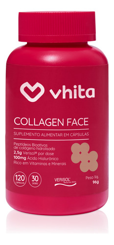 Colágeno Hidrolisado Verisol Com Ácido Hialurônico E Vitaminas Em Cápsulas - Collagen Face Vhita