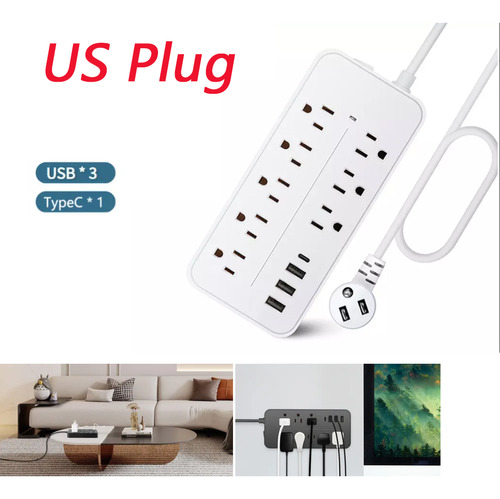 Adaptador De Pared De 8 Múltiples Conectores Con Usb Y Tipo