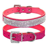 Lindo Collar De Cuero Brillante Para Perro Y Gato Con Diaman