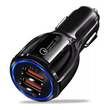 Cargador Auto Doble Usb 12v-24v Carga Rápida 3.0 Color Negro