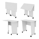 Mesa Dobrável Multiuso Rodas Notebook Home Office Branco