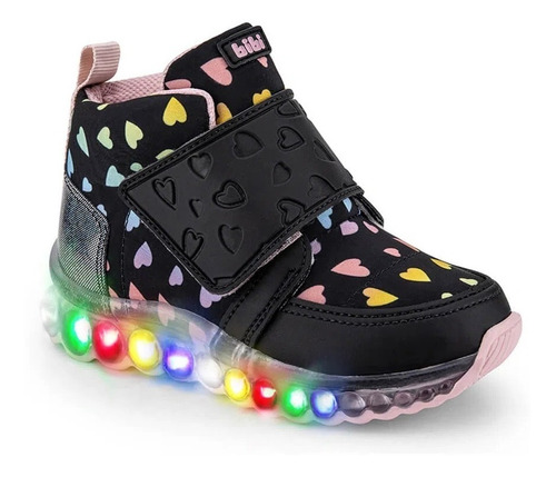 Tênis Bota Infantil Bibi Luz Led Impermeável Coração Menina