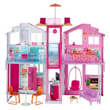 Casa De Barbie De 3 Pisos Con Sombrilla Emergente, Multicolo