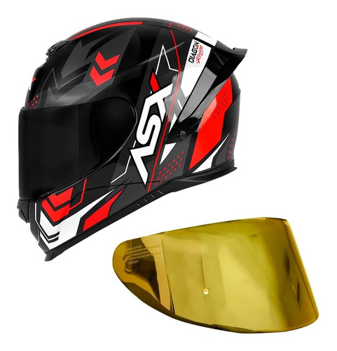 Capacete Axxis Asx Eagle Racing Diagon Verm/preto + Viseira 