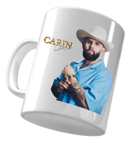 Taza Carin Leon, Cara Y Corazones Con Frase Personalizada 