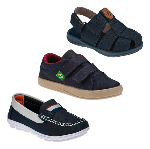 Combo Mocassim Infantil Tenis Masculino Infantil E Sandalia