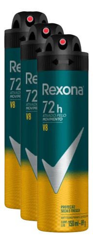 Kit 3 Desodorante Rexona Men V8 72h 150ml
