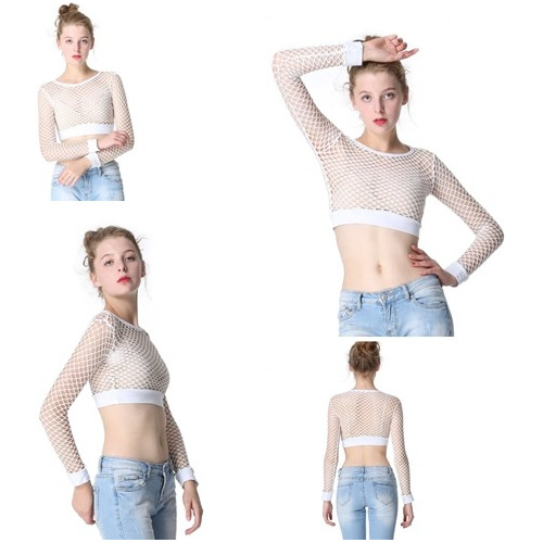 Blusa Buso Manga Larga Crop Top En Malla