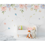 Papel De Parede Floral Menina Infantil Borboleta 10m² Vr567