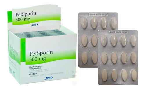 2 Petsporin 300mg Antibiótico Cães E Gatos C/ 12 Comp.