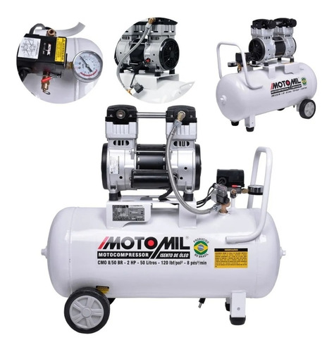 Compressor Ar Silêncioso Odontológico 8pés Cmo-8/50 Motomil