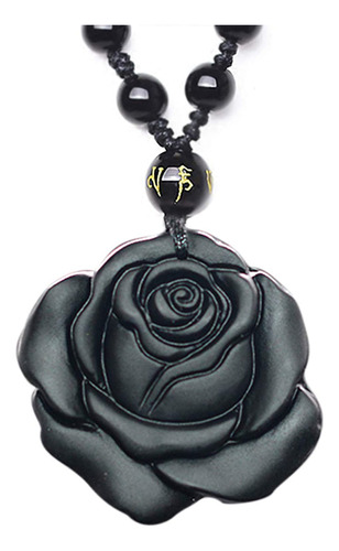 Qianxu Collar De Obsidiana Negra, Colgante De Rosa Artesanal