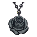 Qianxu Collar De Obsidiana Negra, Colgante De Rosa Artesanal