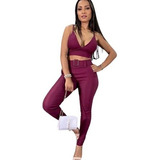 Kit 2 Conjunto Feminino Ecalça Slim E Cropped Com Bojo