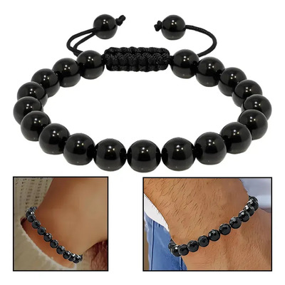 Eonspark Pulsera ajustable,de cuarzo y turmalina natural, para hombre | Proporciona protección energética y equilibrio emocional | Ajustable y hecha a mano | Joyería artesanal | longitud 22,86 cm | Meses sin interés