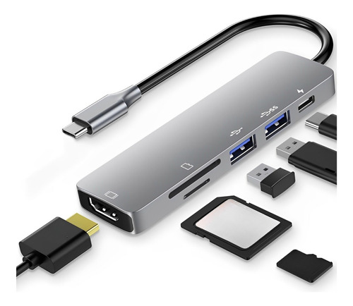 Adaptador Hub 3.0 6 Em 1 Hdmi 4k Para Macbook Air Pro M1 M2