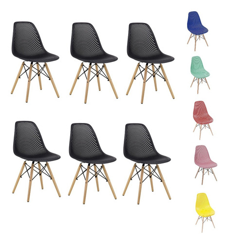 Kit 6 Cadeiras Eames Eloisa Design Colmeia Colorida