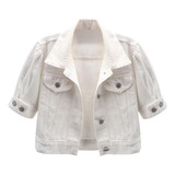 Chaqueta Vaquera Blanca Versátil De Manga Corta N Para Mujer