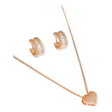 Set Conjunto Cadena Argolla Zirconia Chapada En Oro Rosa 18k