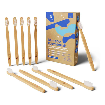 Kit 10 Cepillos Dentales De Bambú Con Cerdas Medias. B Life | Meses sin interés