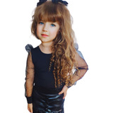 Roupa Infantil Blusa Manga Bufante Em Tule Modinha Mini Diva