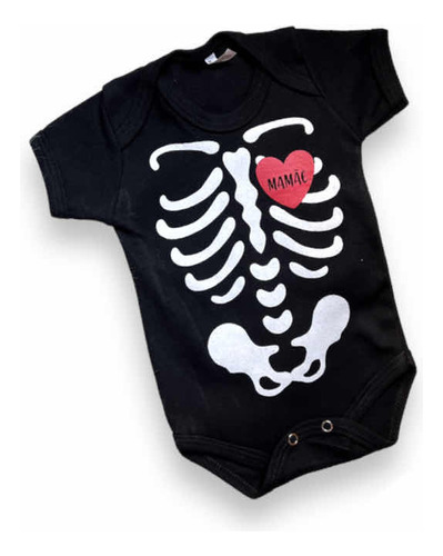Body Mesversário Temático Roupa Bebê Esqueleto Halloween