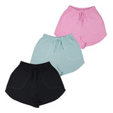 3 Shorts Moletom Adulto Feminino Bolso Verão Fresquinho Liso