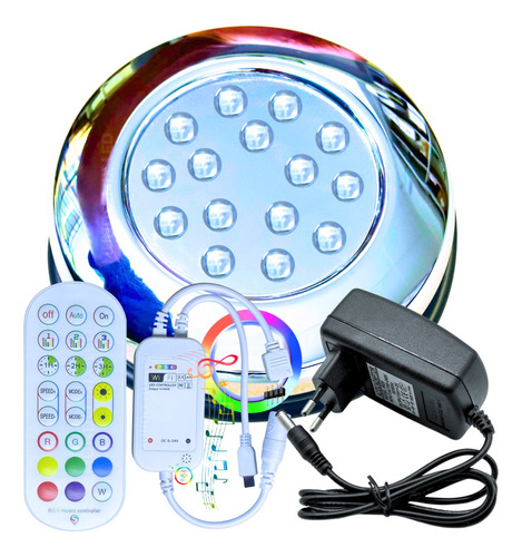 Kit 01 Luminária Piscina Led 15w Rgb Inox + Wifi App + Fonte