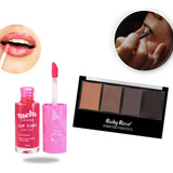 Kit Make Lip Tint Pink Day Paleta Sombra Sobrancelha 4 Tons