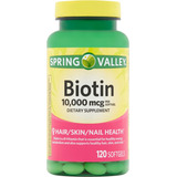 Spring Valley Biotin Softgels, 10,000 Mcg, 120 Cápsulas 