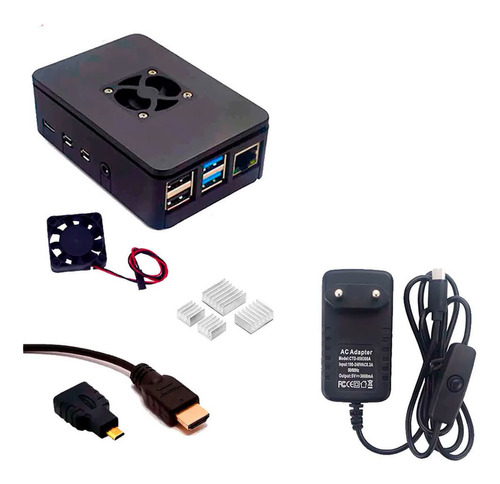 6 Kits Case, Cooler, Fonte On/off + Hdmi P/ Raspberry Pi4 Nf