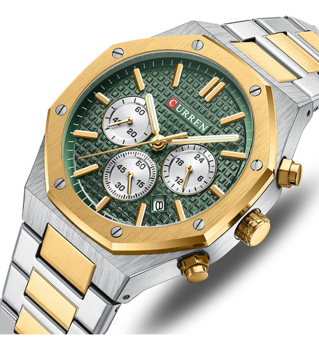 Reloj De Cuarzo Curren Luxury Chronograph Business Color Del Fondo Silver Gold Green