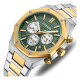 Reloj De Cuarzo Curren Luxury Chronograph Business Color Del Fondo Silver Gold Green