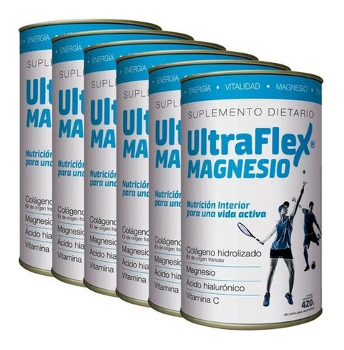 Pack 6 Ultraflex Magnesio Colágeno Hidrolizado En Polvo 420g