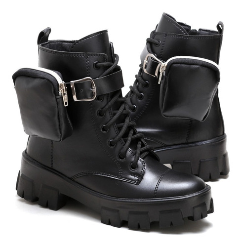 Bota Feminino Militar Frete Grátis Saltinho Couro Ecológico