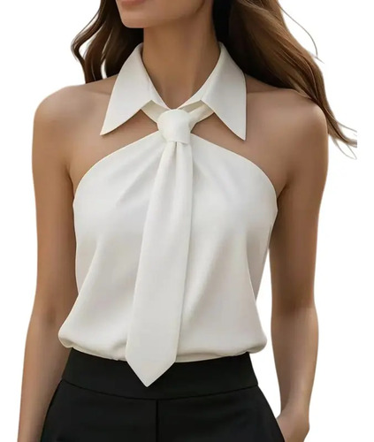 Blusas Sin Mangas Con Solapa Y Corbata Y Cuello Halter