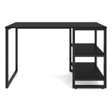 Mesa Escrivaninha De Madeira +estante Prateleiras Industrial Cor Preto Total