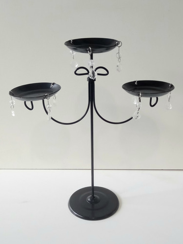 Candelabro X 2 Unidades De 27 Cm Alto 3 Brazos Platito Negro