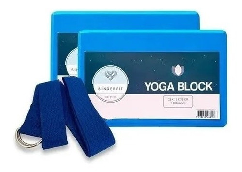Kit Ladrillo Bloque De Yoga Pilates + Cinto De Estiramiento Color Azul