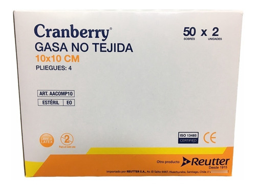 Gasa No Tejida Esteril Cranberry 10x10 Caja 50 Sobres