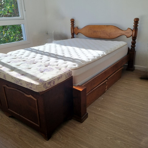 Cama Casal Com Gavetas, Colchão E Baú