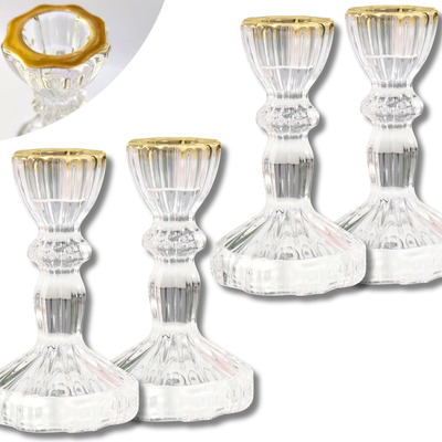 Conjunto 4 Castiçais De Vidro Para Velas Palito Compridas